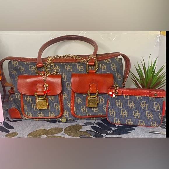 Dooney & Bourke Handbags - Vintage Dooney Satchel Denim With Matching Wallet